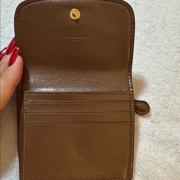 Coach Brown and Tan Signature Compact Coated Canvas and Leather Wallet EUC - Picture 9 of 15